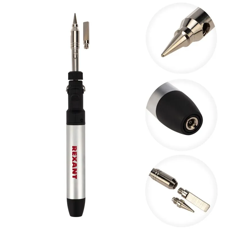 Паяльник-горелка, газовый, 15мл, с регул. пламени, 2 насадки, блистер REXANT - Фото 3