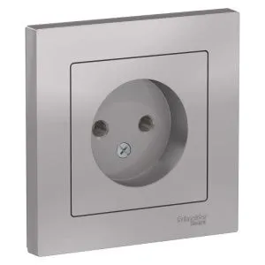 Розетка 1-м СП AtlasDesign 16А IP20 без заземл. в сборе алюм. SE ATN000340 1240238