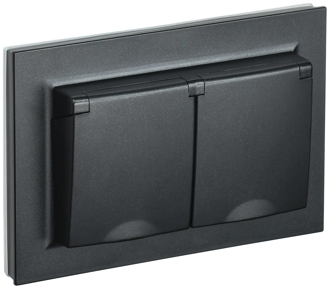 BRITE Розетка 2-местная с заземлением с защитными шторками и крышкой 16А в сборе IP44 РСбш12-3-44-БрЧ черный IEK