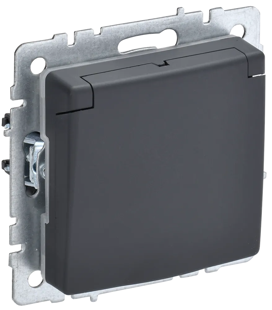 BRITE Розетка 1-местная с заземлением с защитными шторками и крышкой 16А IP20 РСбш10-3-БрГ графит IEK