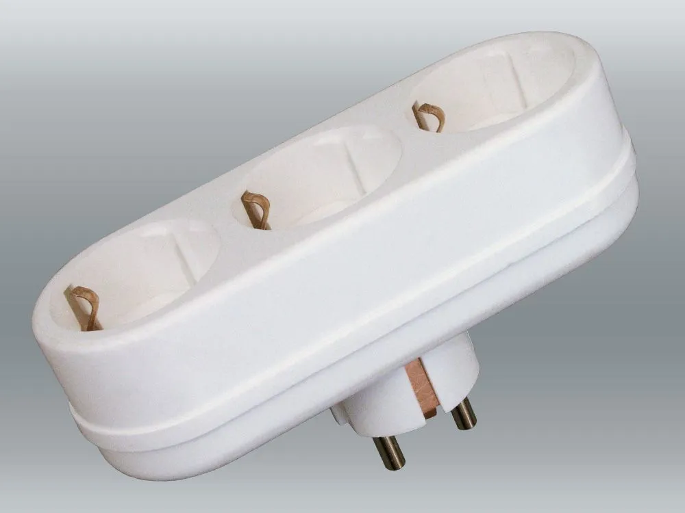 Разветвитель электрический 3 розетки с заземлением, 16А, белый DEKRON