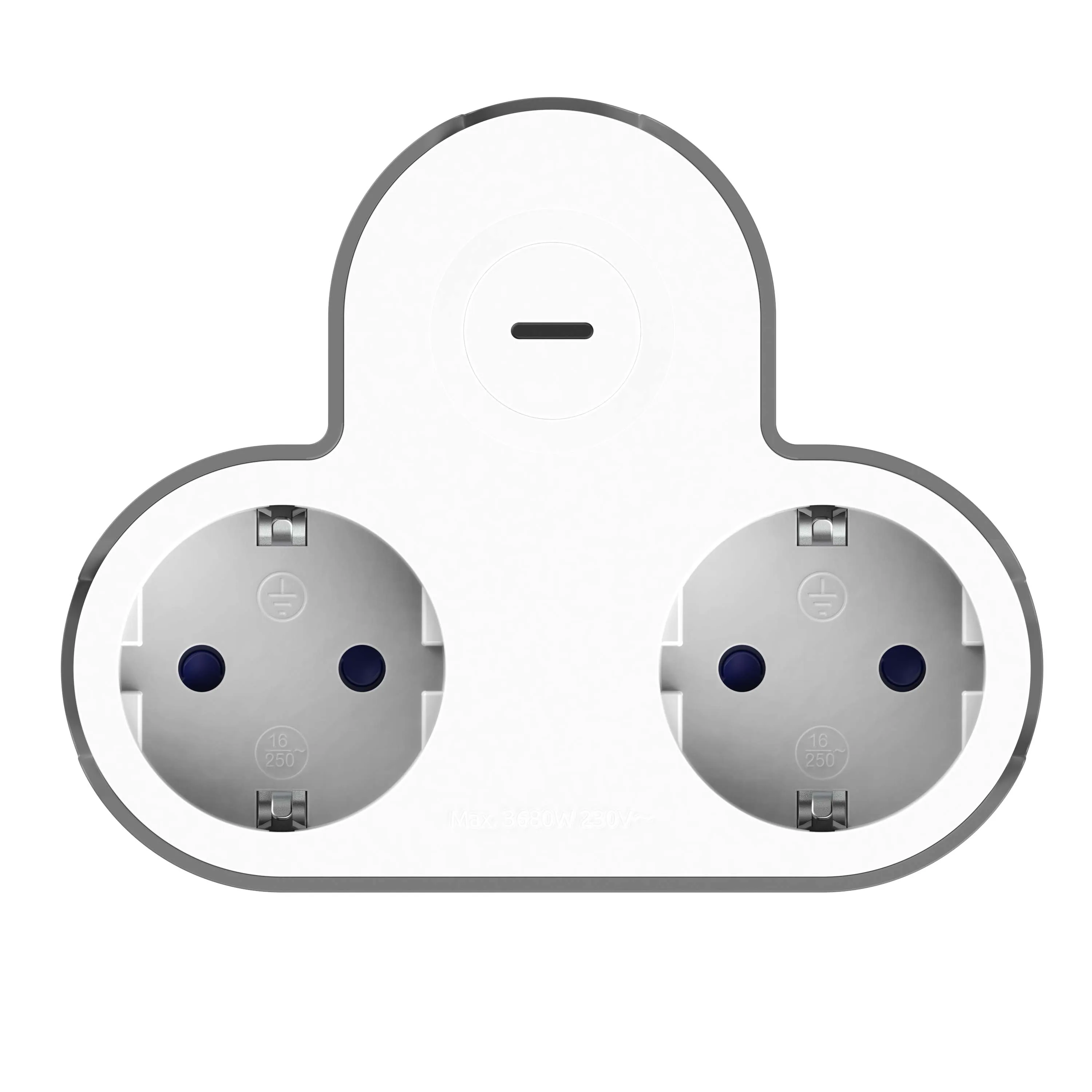 Сетевой разветвитель 2 гнезда с/з, с защитными шторками + 2 USB A+C, 230V, 16A, бело-серый DEKRON - Фото 2