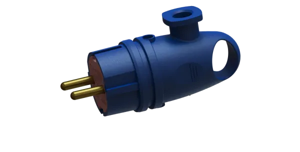 Вилка переносная угловая с кольцом каучук В 16-002 (синий) с заземлением