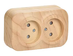 GLORY Розетка 2-местная для открытой установки без заземления с защитными шторками 10А РСш22-2-ХС сосна IEK 
