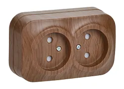 GLORY Розетка 2-местная для открытой установки без заземления с защитными шторками 10А РСш22-2-ХД дуб IEK 