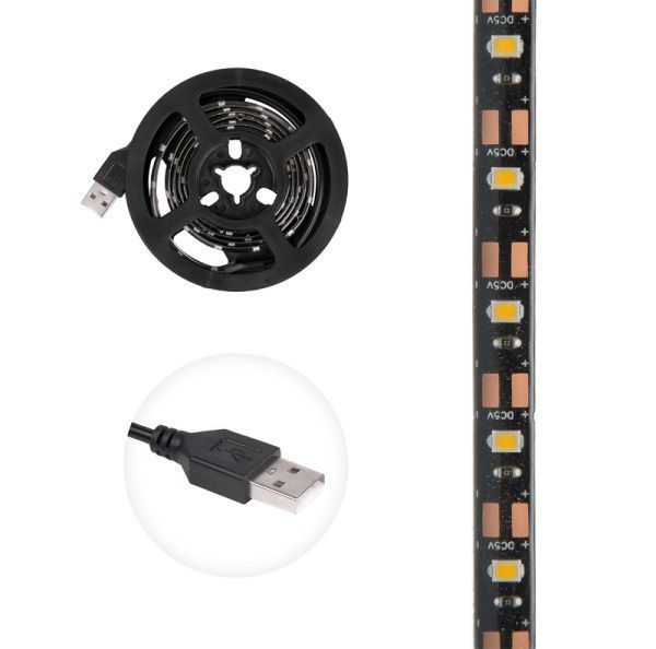 Лента светодиодная 5В, SMD2835, 4,8Вт/м, 60 LED/м, синий, 8мм, 1м, с USB коннектором, черная, IP65 LAMPER - Фото 2