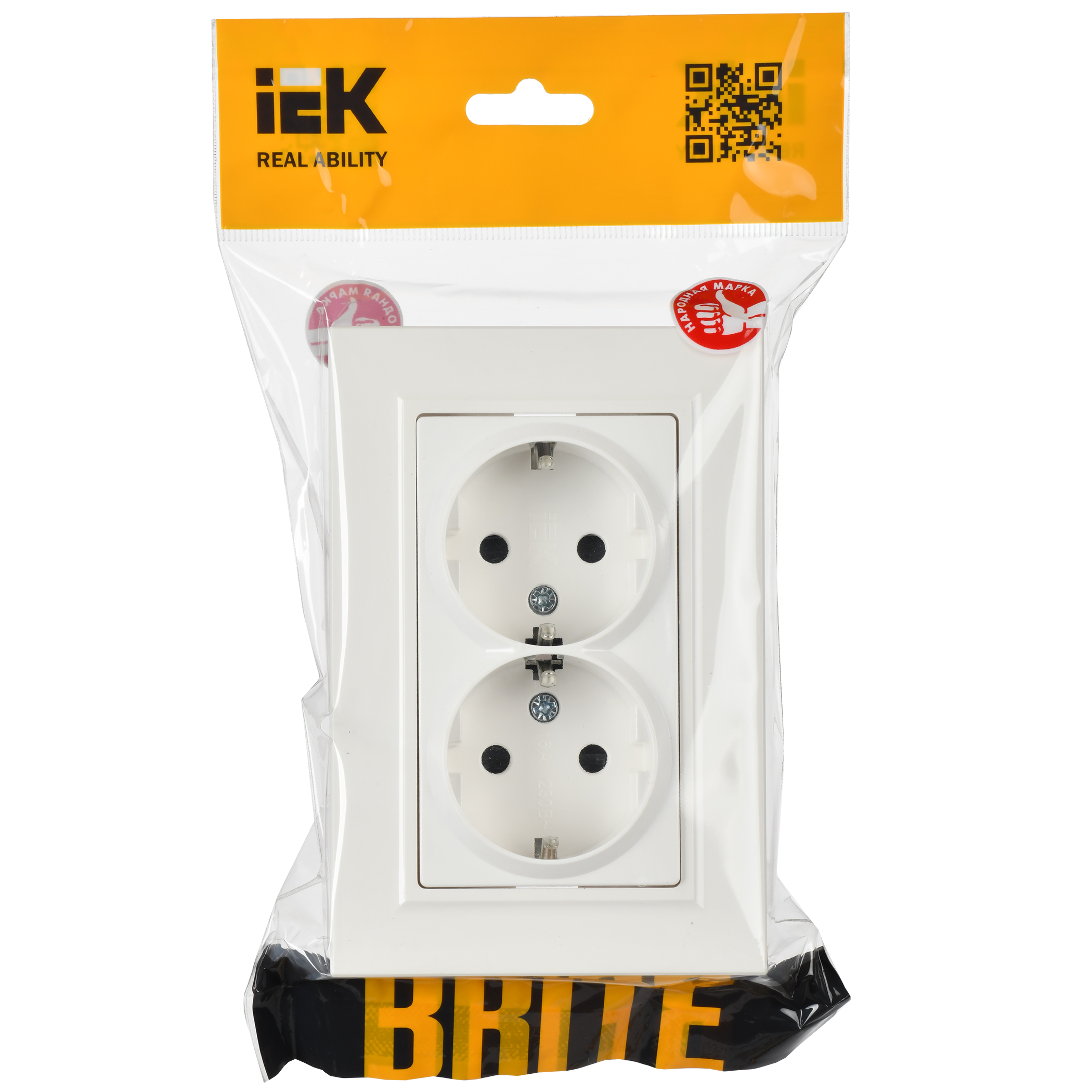BRITE Розетка 2-местная с заземлением с защитными шторками 16А в сборе РСш12-3-БрБ белый IEK - Фото 5