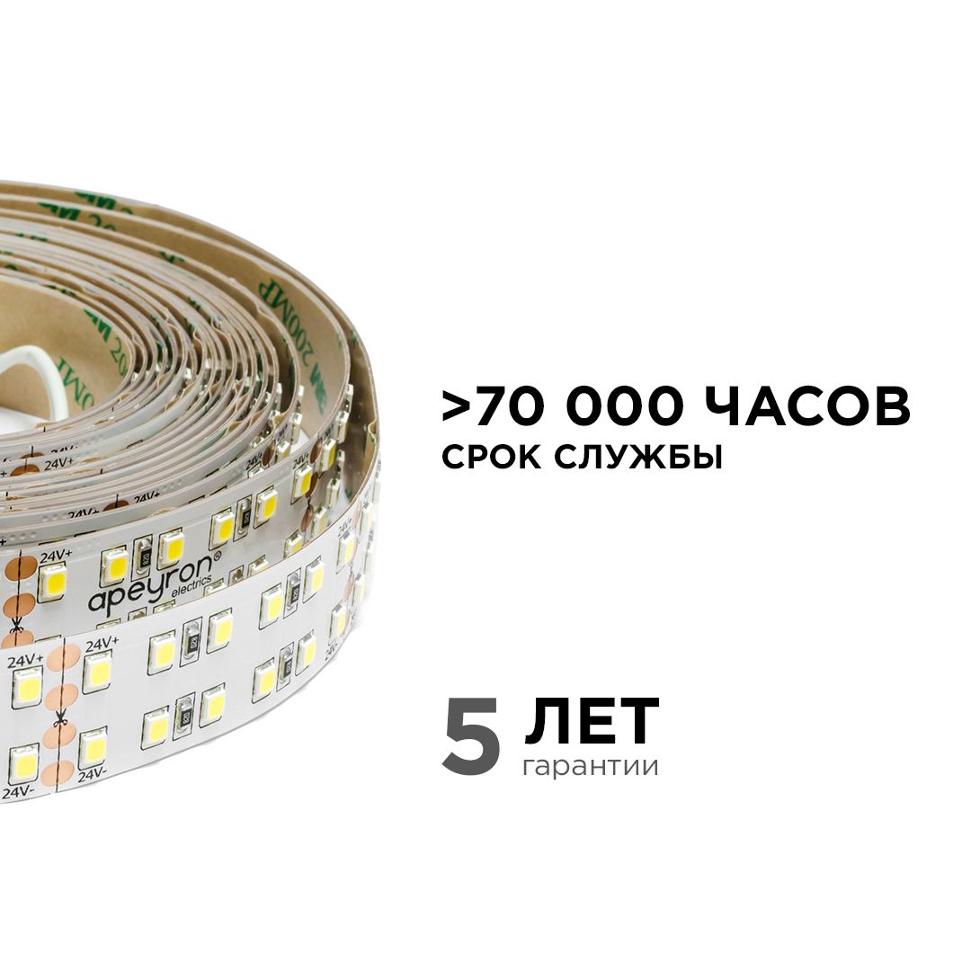 Лента светодиодная ПРО smd2835 240д/м 24В 3000К IP20 5м Apeyron - Фото 4
