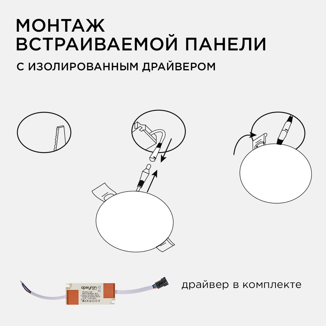 Панель светодиодная встраиваемая безрамочная FLP, 16Вт (12Вт+4Вт), 230В/50Гц, 1360Лм, 4000К, IP20, Ø - Фото 11