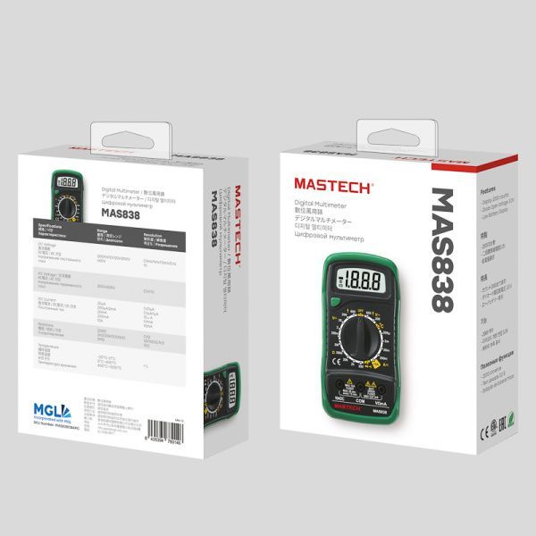 Портативный мультиметр MAS838 в кожухе с прозвонкой и измерением температуры MASTECH - Фото 4