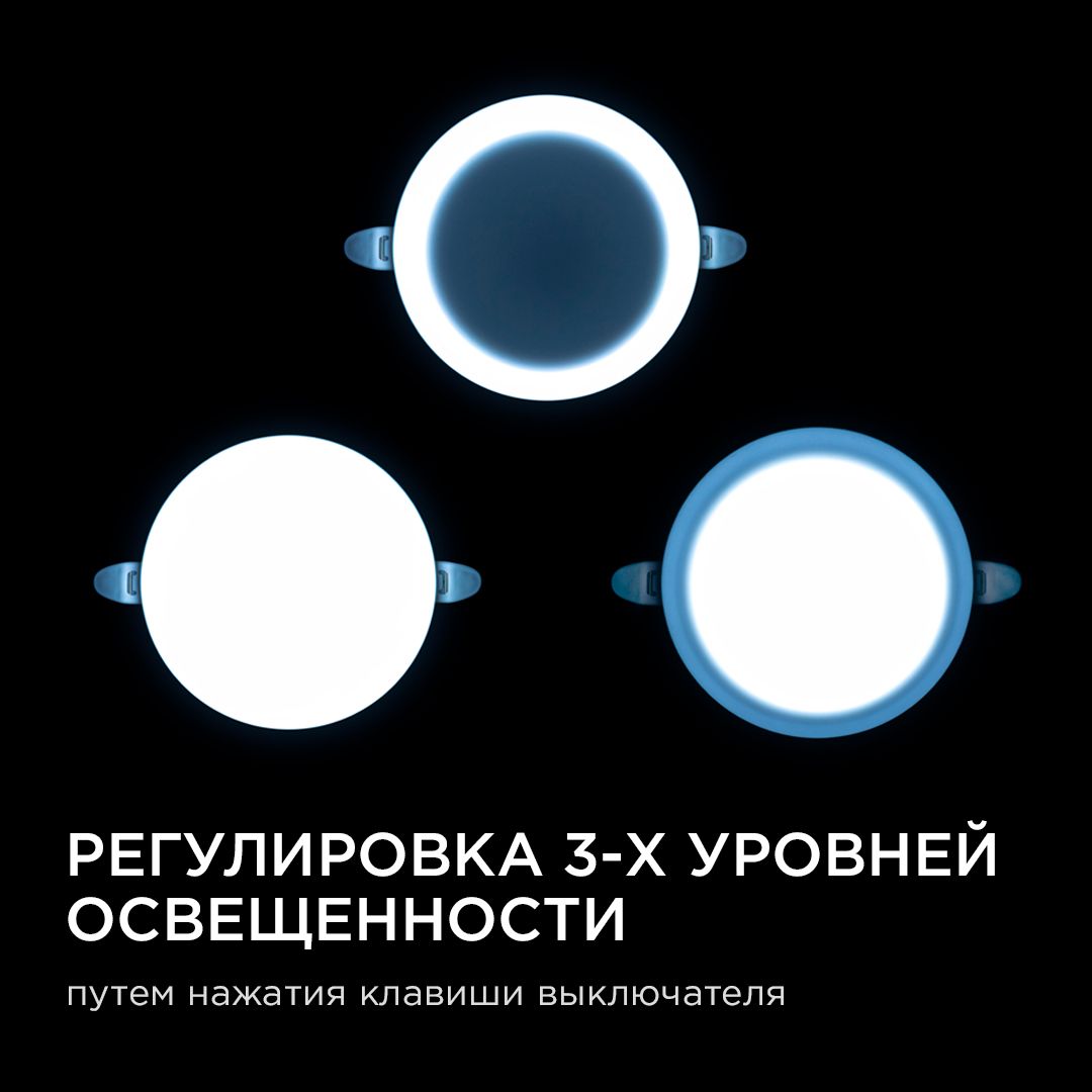 Панель светодиодная встраиваемая безрамочная FLP, 16Вт (12Вт+4Вт), 230В/50Гц, 1360лм, 6500К, IP20, ø - Фото 4