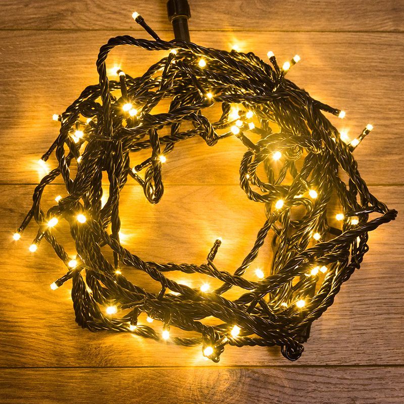 Гирлянда Нить управляемая 10м 100 LED ЗОЛОТОЙ черный ПВХ IP65 свечение с динамикой 230В контроллер в комплекте NEON-NIGHT 303-138