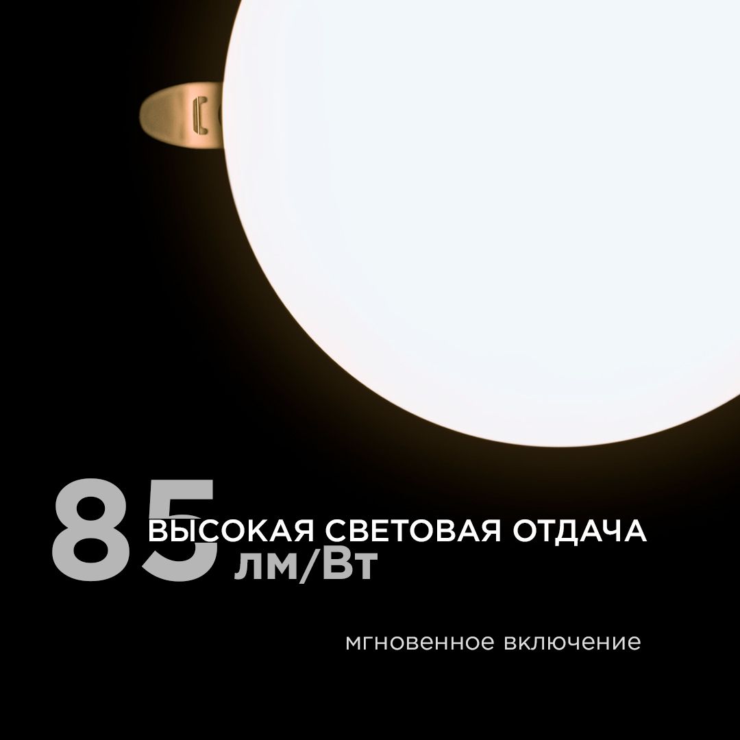 Панель светодиодная встраиваемая безрамочная FLP, 24Вт (18Вт+6Вт), 230В/50Гц, 2040лм, 4000К, IP20, ø - Фото 3