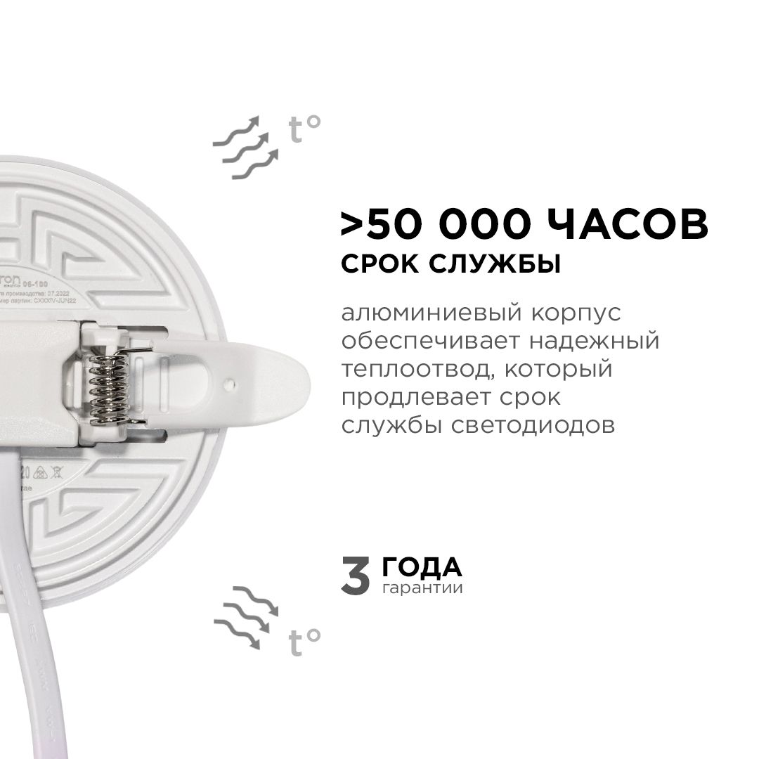 Панель светодиодная встраиваемая безрамочная FLP, 9Вт (6Вт+3Вт), 230В/50Гц, 770лм, 2700К, IP20, ø90х - Фото 9