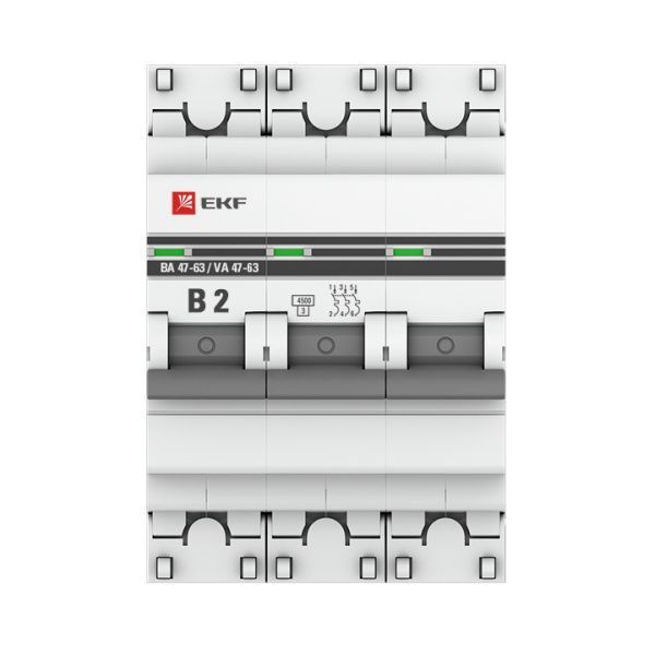 Автоматический выключатель 3P 2А (B) 4,5кА ВА 47-63 EKF PROxima - Фото 2