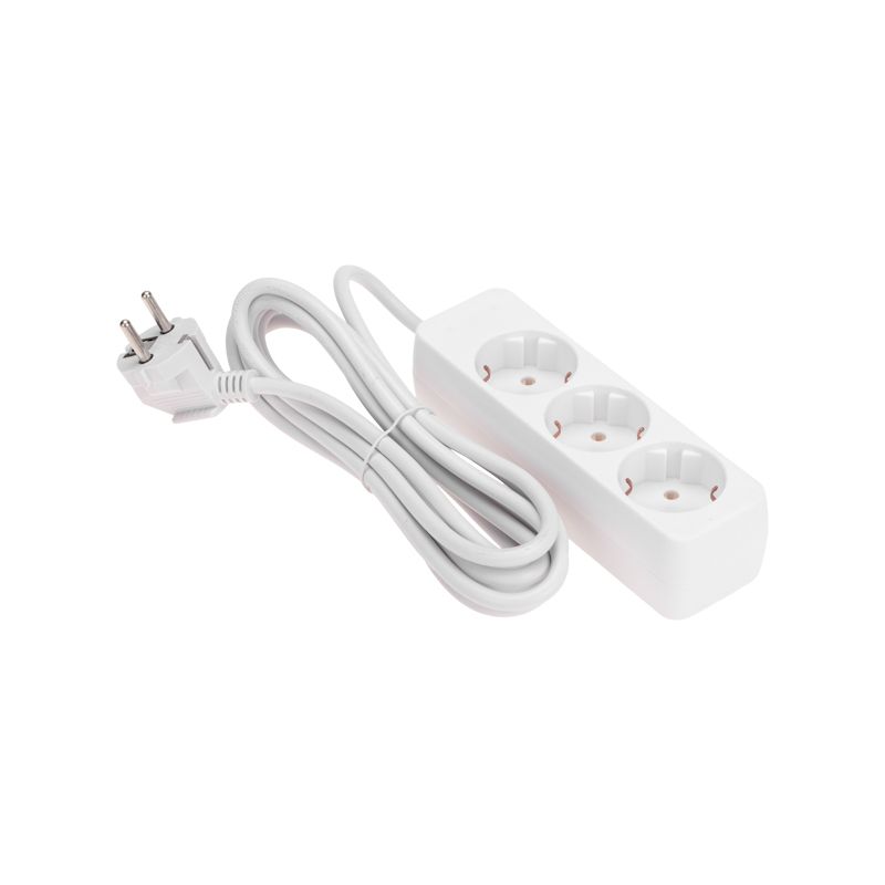 Удлинитель 3 гнезда, 3м, 3х0,75мм², с/з, белый  PROconnect