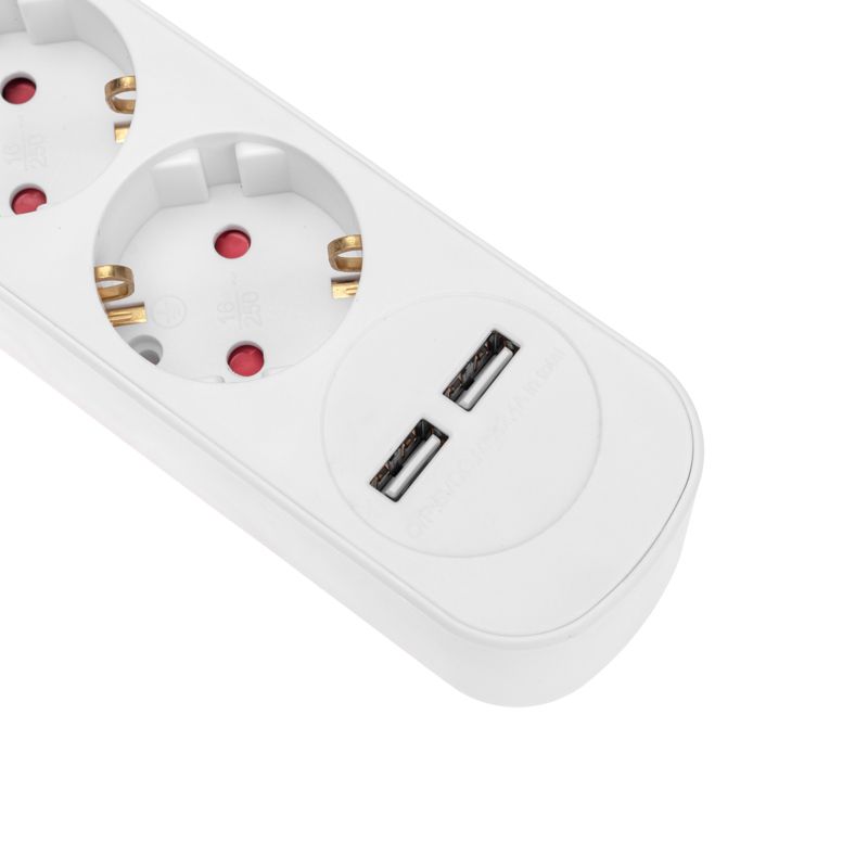 Удлинитель STANDARD 5 гнезд, 3м, 3х1,0мм², с/з, с выключателем, 2 USB, белый REXANT - Фото 3
