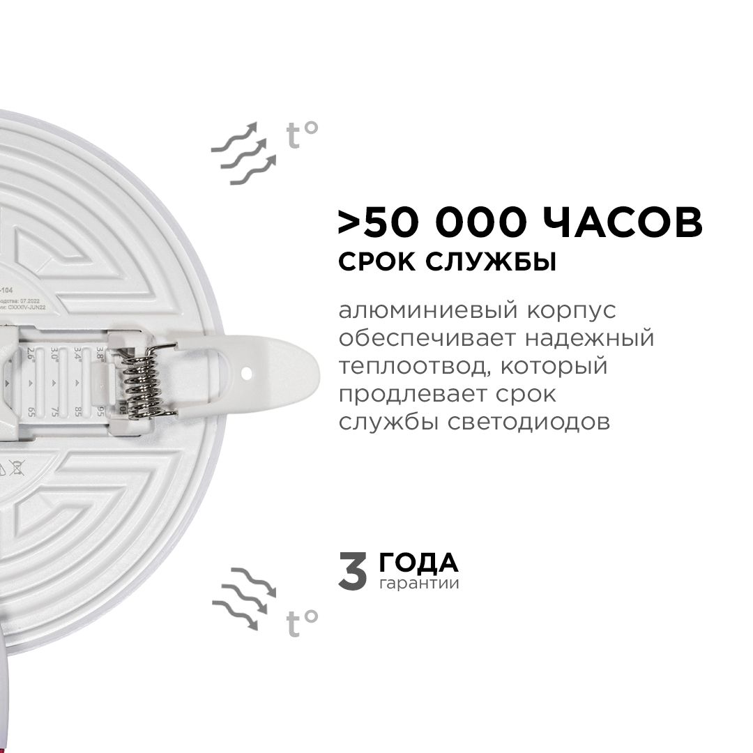 Панель светодиодная встраиваемая безрамочная FLP, 12Вт (8Вт+4Вт), 230В/50Гц, 1020лм, 4000К, IP20, ø1 - Фото 9