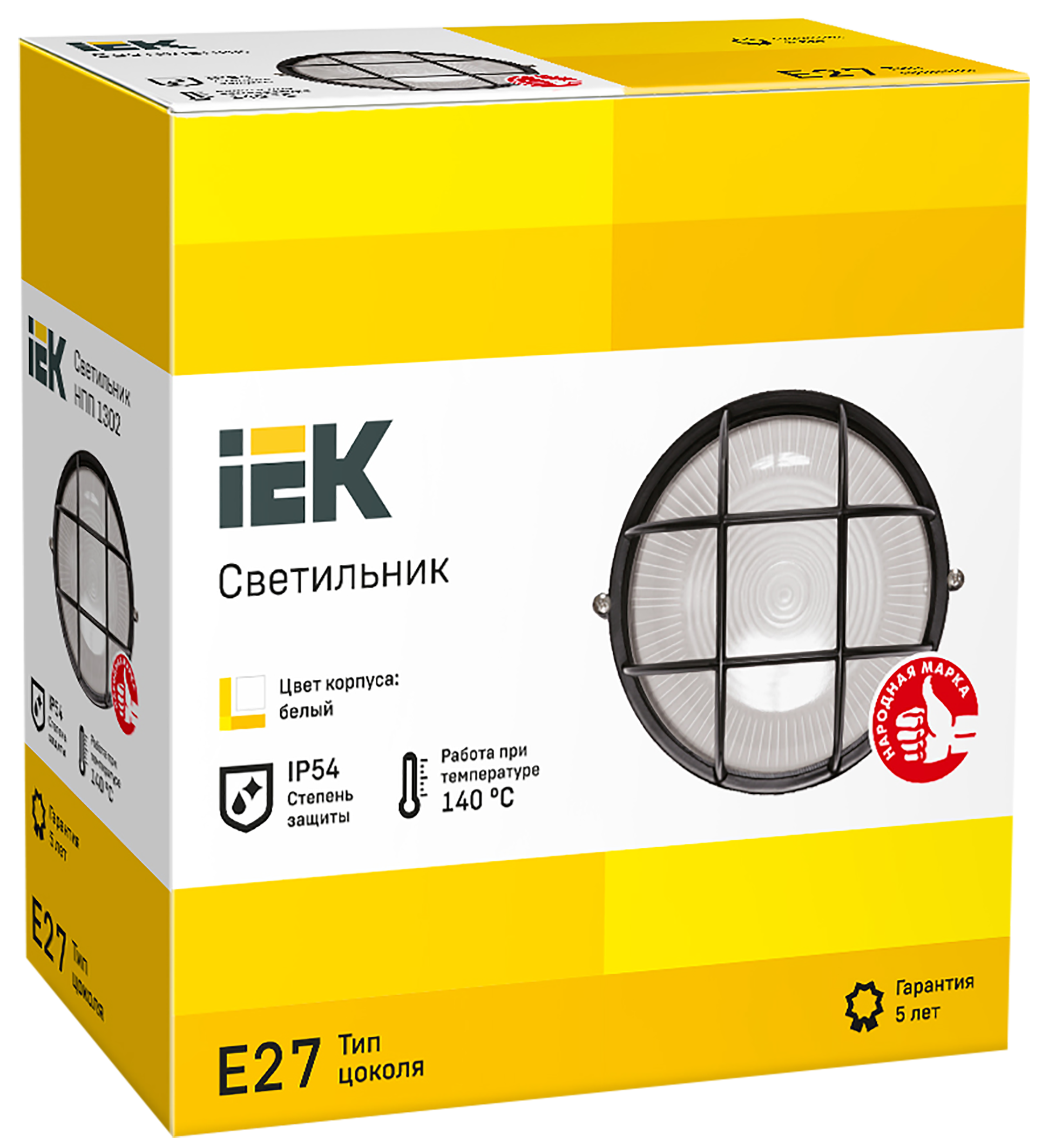 Светильник НПП1302 круг с решеткой 60Вт IP54 белый IEK - Фото 2