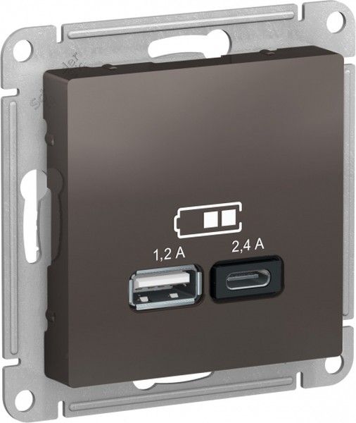 Розетка USB AtlasDesign тип A+C 5В/2.4А 2х5В/1.2А механизм мокко SE ATN000639 - Фото 3