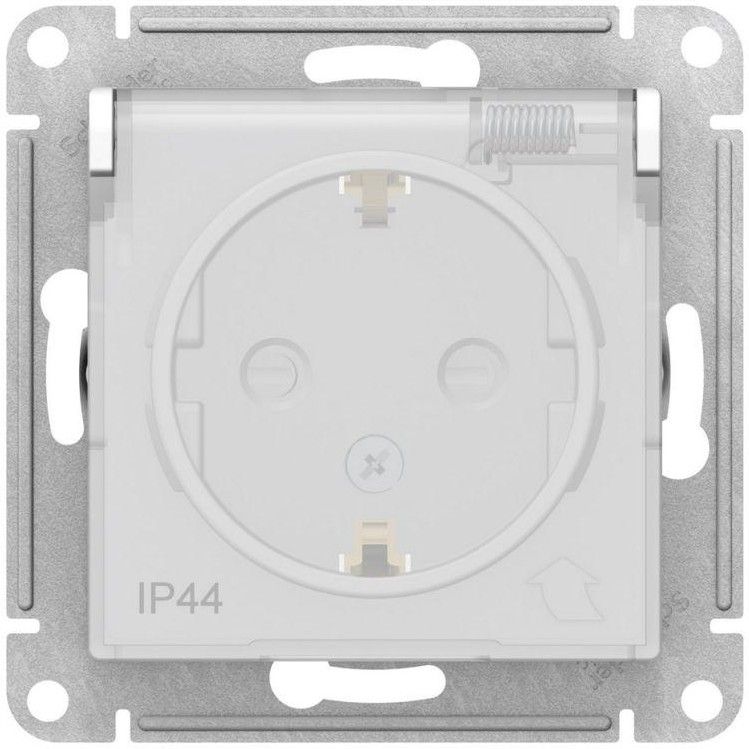 Розетка 1-м СП AtlasDesign Aqua 16А IP44 с заземл. защ. шторки с крышкой механизм бел. SE ATN440146