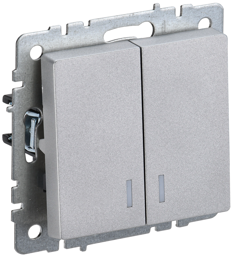 BRITE Выключатель 2-клавишный с индикацией 10А ВС10-2-1-БрА алюминий IEK BR-V20-1-10-K47