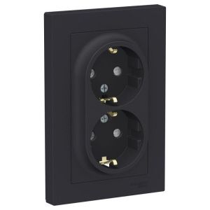 Розетка 2-м СП AtlasDesign 16А IP20 с заземл. защ. шторки в сборе карбон SE ATN001026 1240533