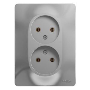 Розетка 2-м СП Glossa 16А IP20 без заземл. в сборе алюм. SE GSL000320 GSL000320
