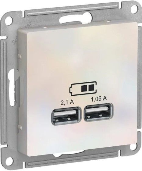 Розетка USB AtlasDesign тип A+A 5В 1х2.1А 2х1.05А механизм жемчуж. SE ATN000433 1240278