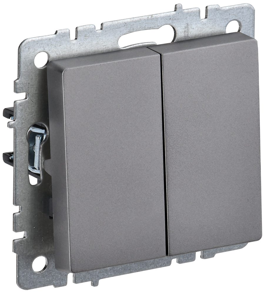 BRITE Выключатель 2-клавишный 10А ВС10-2-0-БрС сталь IEK BR-V20-0-10-K46