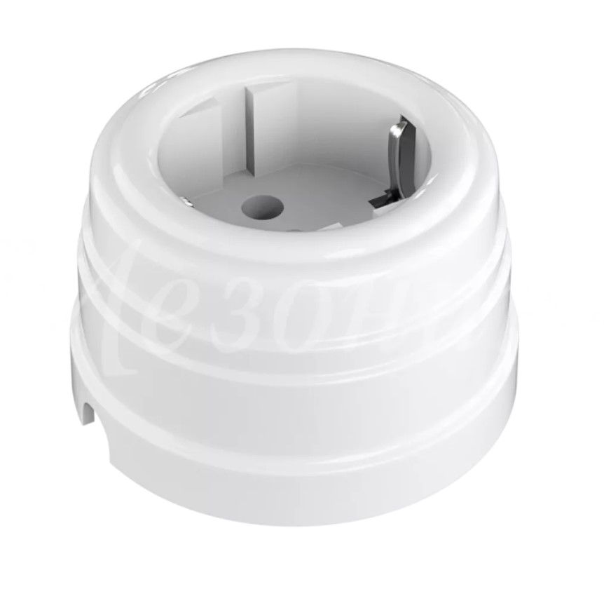 Розетка ретро пластиковая, двухполюсная, с заземляющим контактом, IP20, цвет - белый GE30301-01