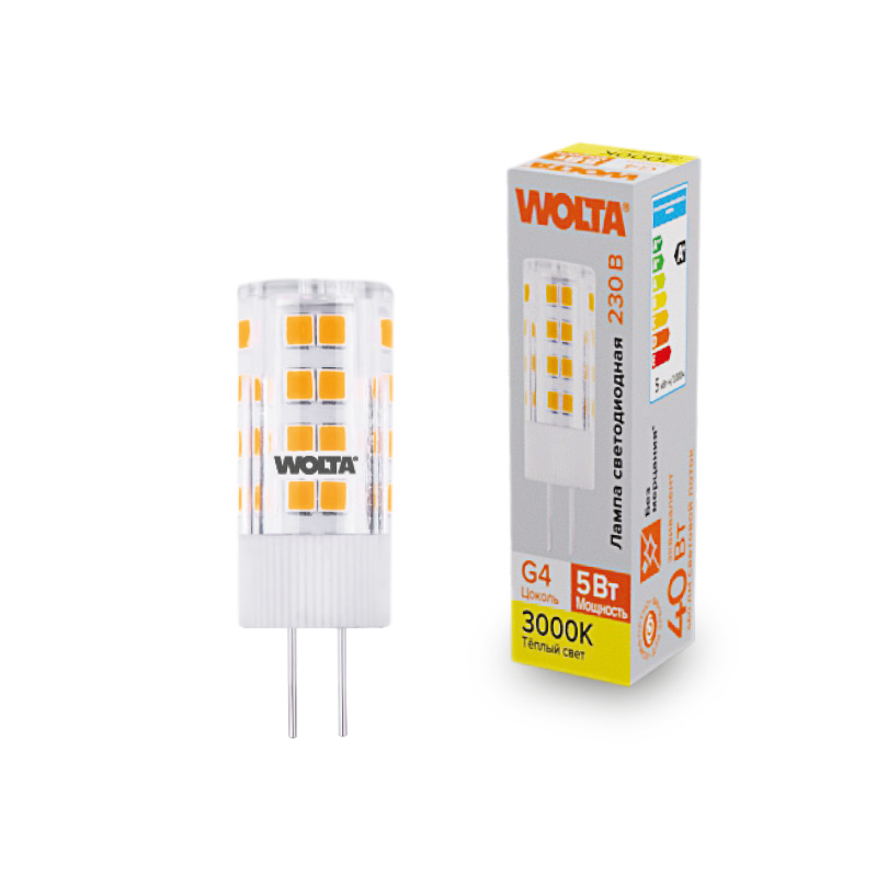 Светодиодная лампа WOLTA WSTD-JC-220V5W3KG4-C 5Вт 3000K G4