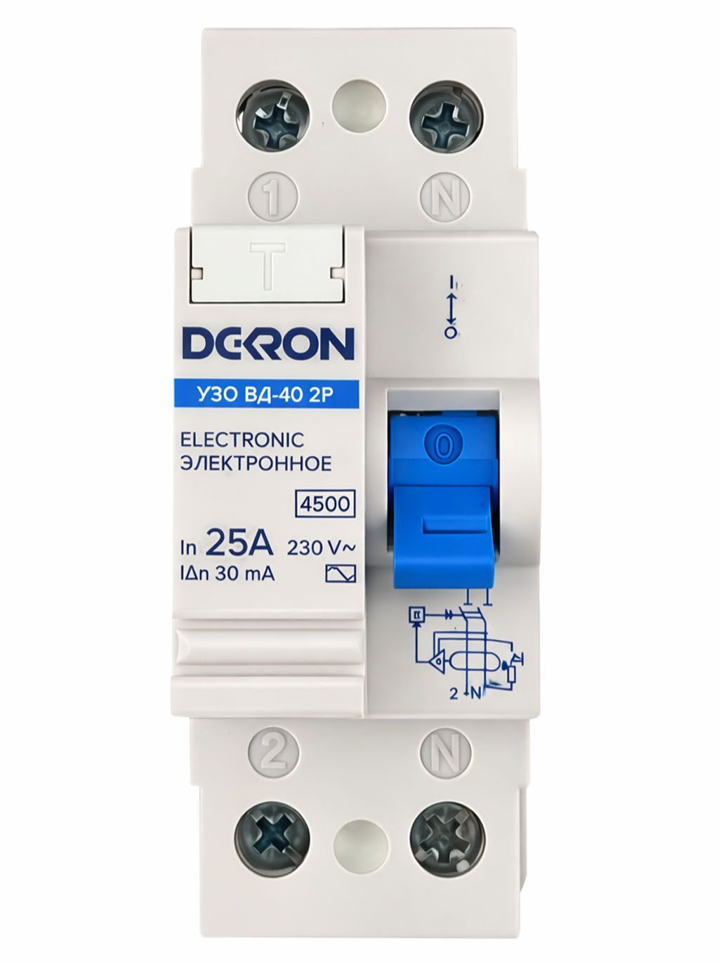 Устройства защитного отключения УЗО ВД-40 2P 25А/30мА тип АС 4.5кА DEKRON rcd40-2-25-30AC-dek