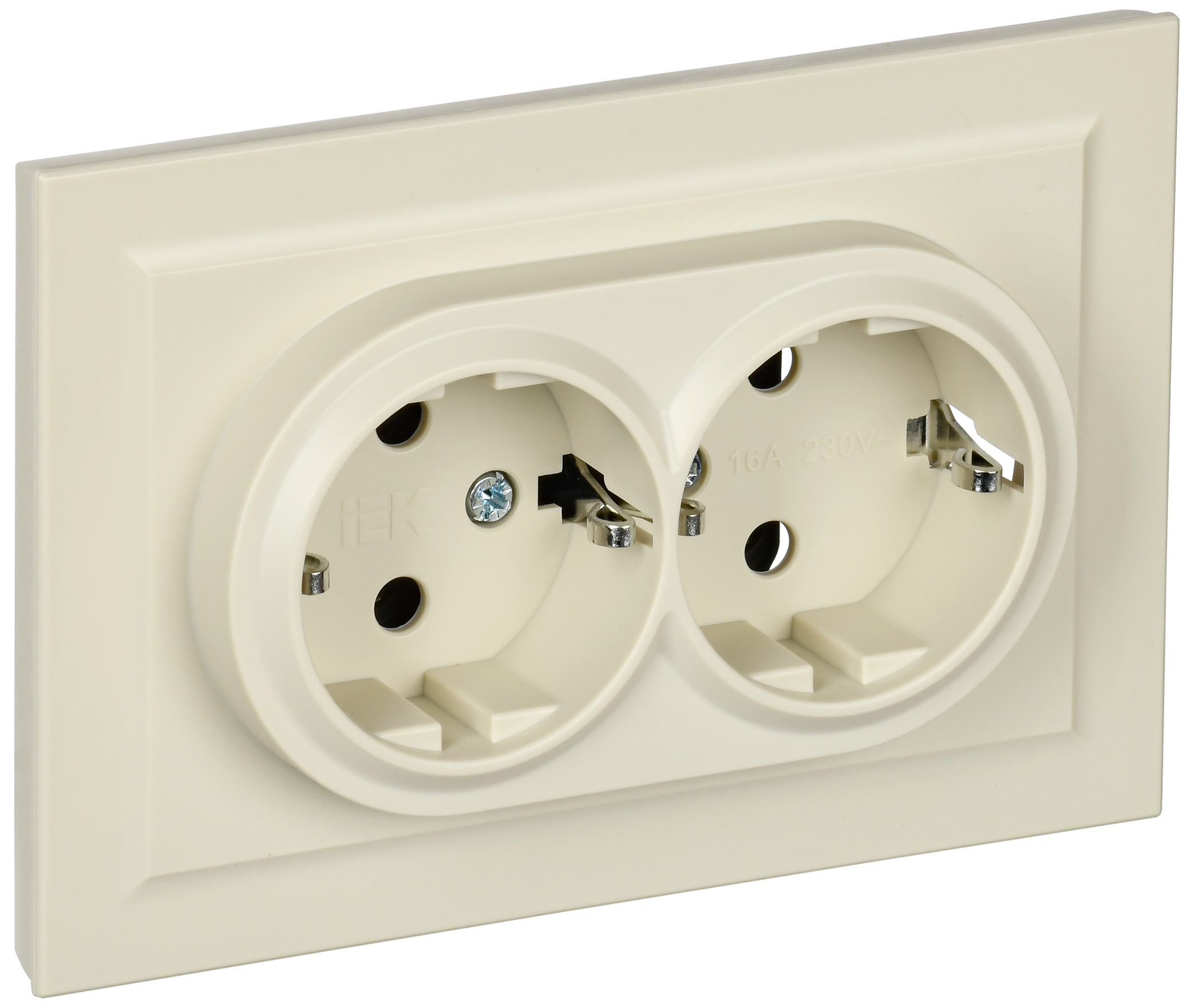 BRITE Розетка 2-местная с заземлением с защитными шторками 16А в сборе РСш12-3-БрКр бежевый IEK BR-R24-16-K10-F