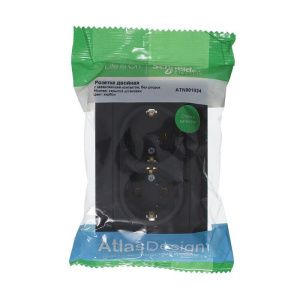 Розетка 2-м СП AtlasDesign 16А IP20 с заземл. в сборе карбон SE ATN001024 1240532