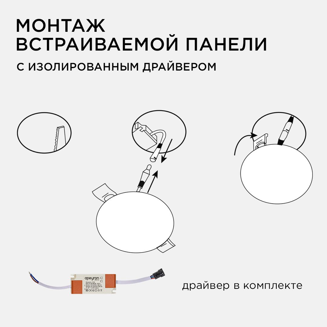 Панель светодиодная встраиваемая безрамочная FLP, 16Вт (12Вт+4Вт), 230В/50Гц, 1360лм, 6500К, IP20, ø - Фото 11