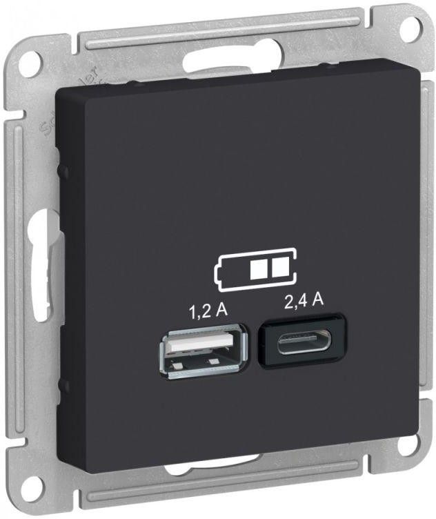 Розетка USB AtlasDesign тип A+C 5В/2.4А 2х5В/1.2А механизм карбон SE ATN001039