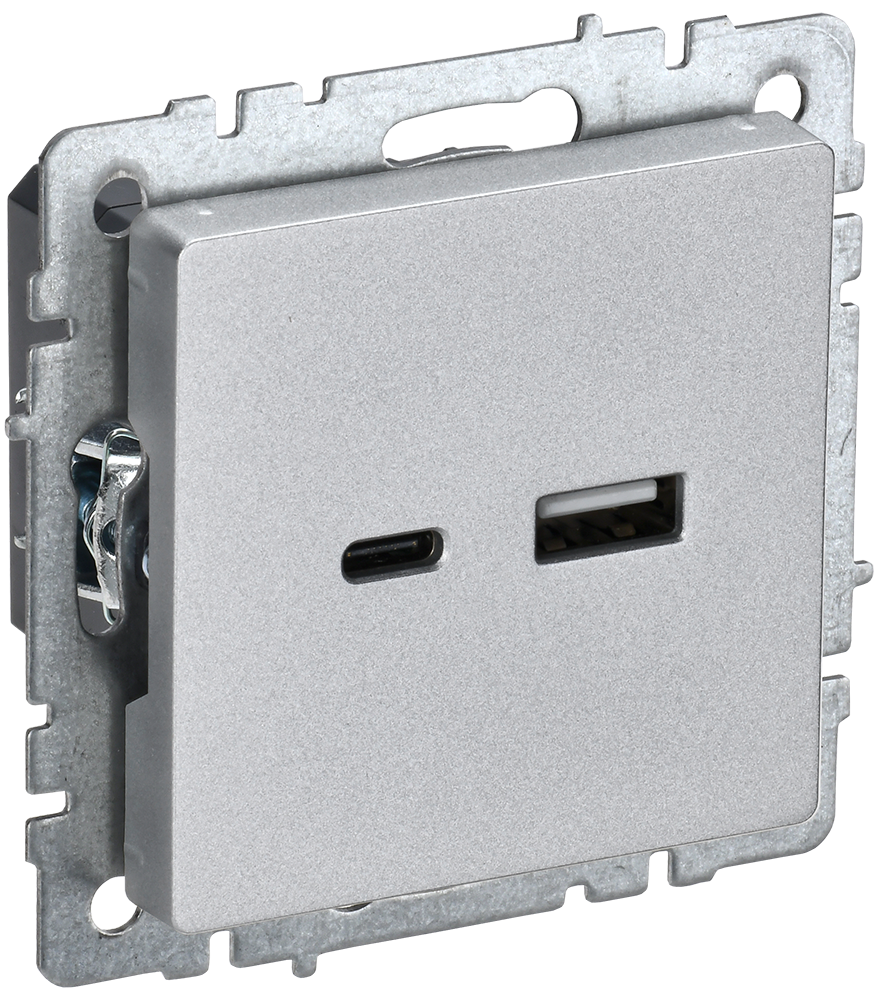 BRITE Розетка USB A+C 18Вт РЮ11-1-БрА алюминий IEK