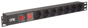 ITK PDU 7 розеток нем. стандарт, с LED выключателем,1U, без шнура, вх. C14, алюминиевый профиль PH12-7D3
