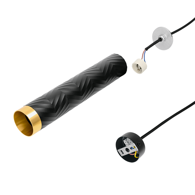 Подвесной светильник WOLTA WSL-GU10/P09BG IP20 под лампу GU10 Чёрный/золото LINEA D55x280 1/20 - Фото 5