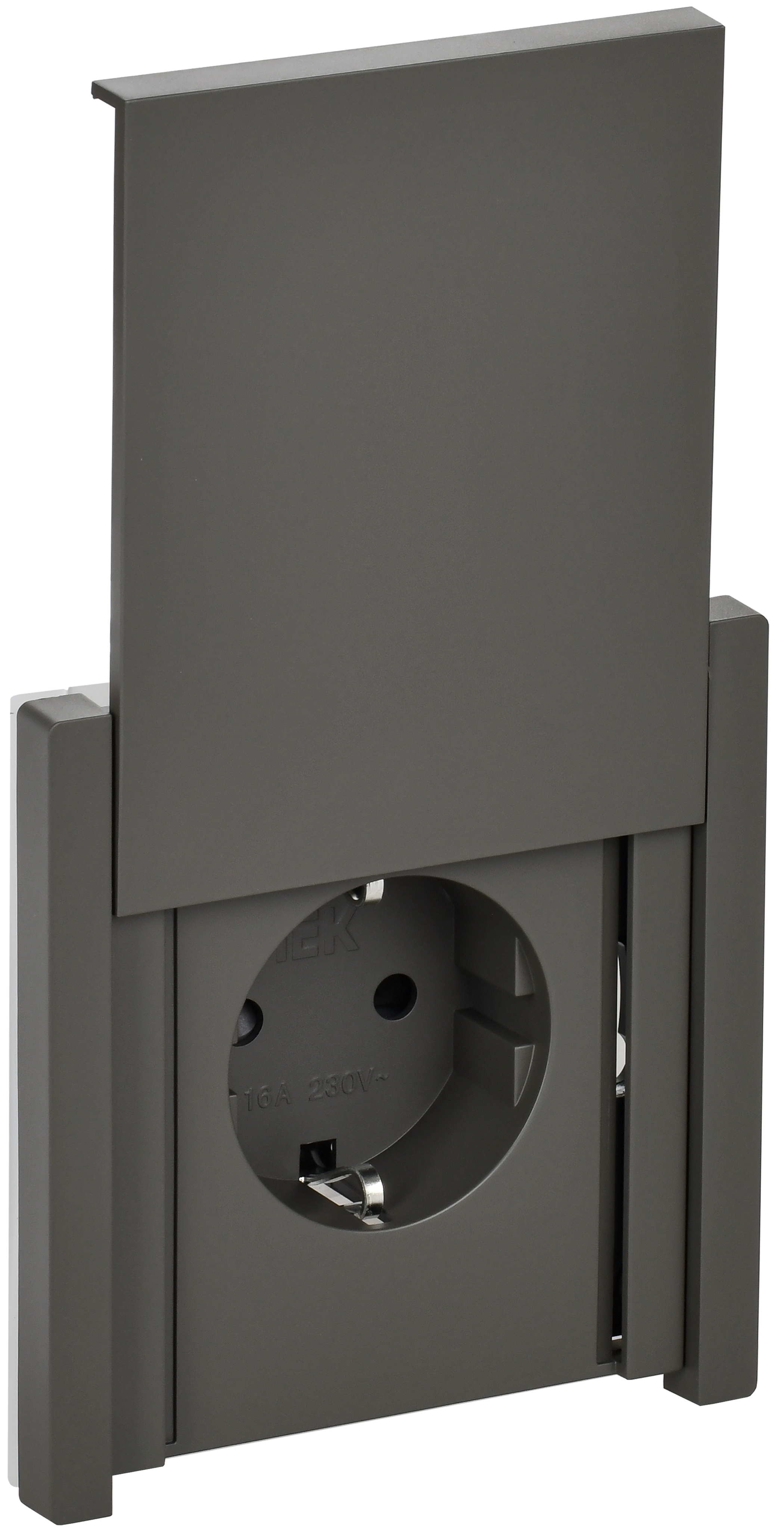 FORTE&PIANO Розетка 1-местная с заземлением с защитными шторками и крышкой безвинтовое крепление 16А IP44 FP319 серый IEK FP-R16-16-1-44-K03