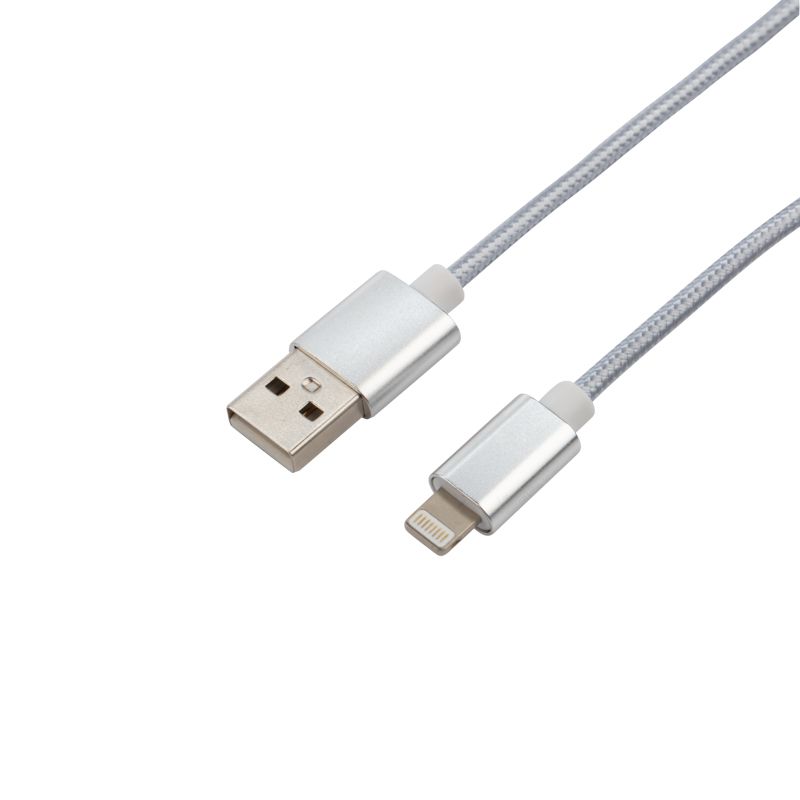 Кабель USB-A – Lightning для Apple, 2,4А, 1м, в серебристой нейлоновой оплетке REXANT - Фото 3
