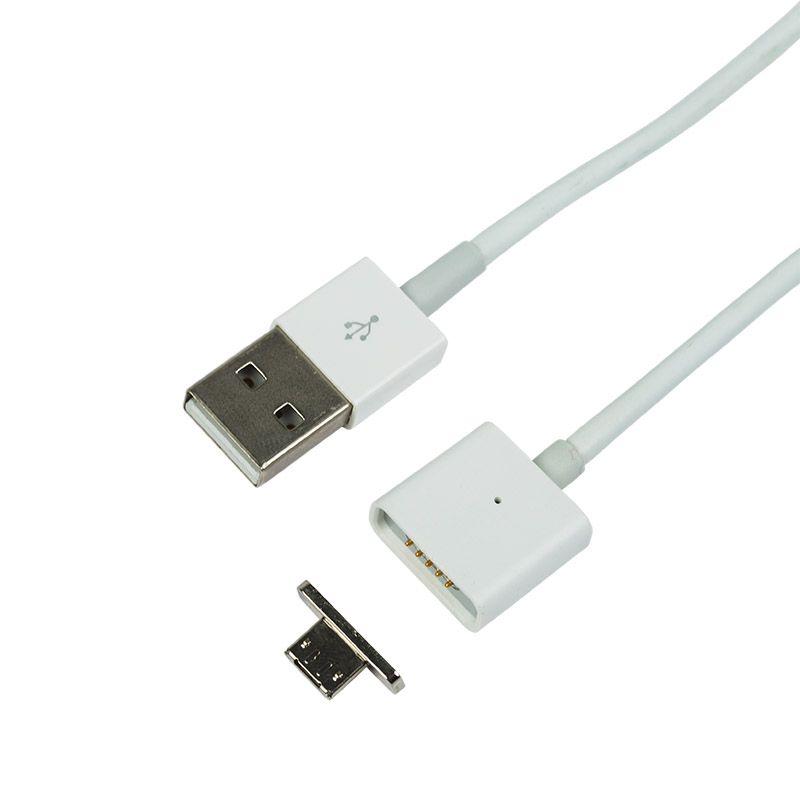 Кабель USB-A – micro USB, 1А, 1м, белый, со съемным магнитным штекером REXANT