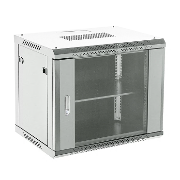 Настенный шкаф 19" 9U 600×450×501 (ШxГxВ), дверь стекло, металлическая задняя стенка, боковые съемные стенки, RAL 7035 REXANT