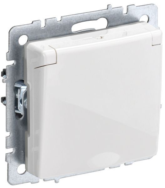 BRITE Розетка 1-местная с заземлением с защитными шторками и крышкой 16А IP44 РСбш10-3-44-БрБ белый IEK BR-R16-16-44-K01