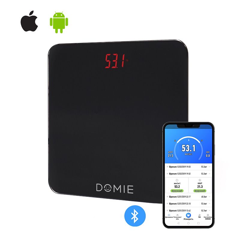 Весы электронные DOMIE с функцией Bluetooth подключения, до 180 кг, с цифровым  дисплеем - Фото 4
