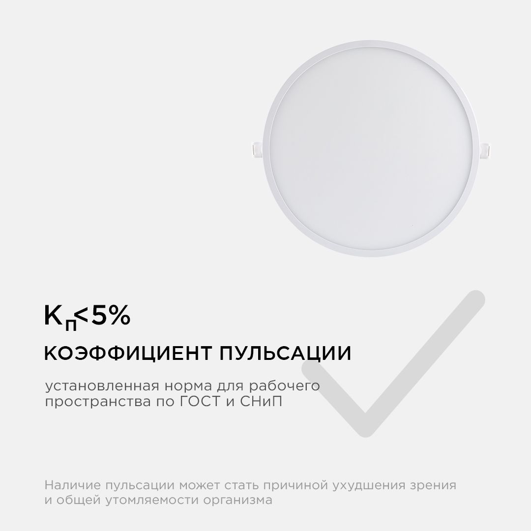 Панель светодиодная встраиваемая круглая 24Вт, 1920Лм, Ф220/208мм, 6500К, Apeyron - Фото 11