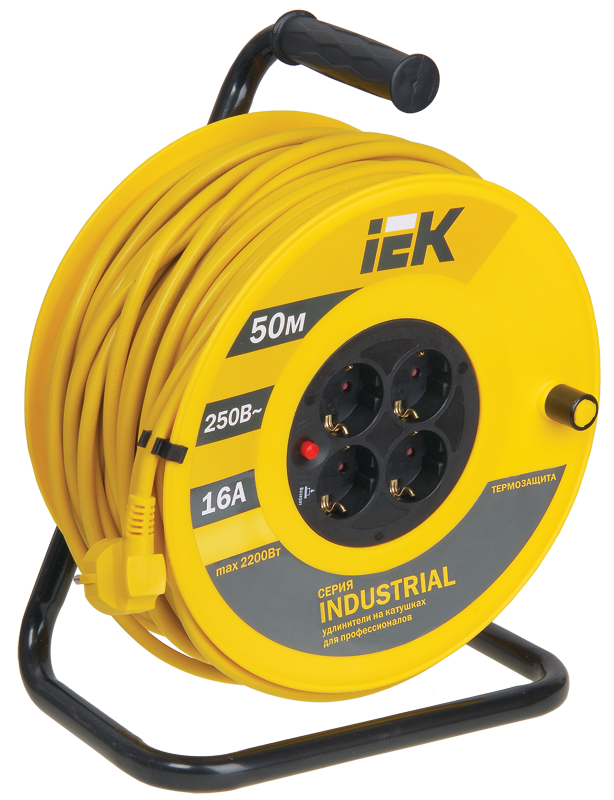 Катушка УК50 4 места с заземлением с термозащитой 3х1,5мм2 "Industrial" 50м IEK