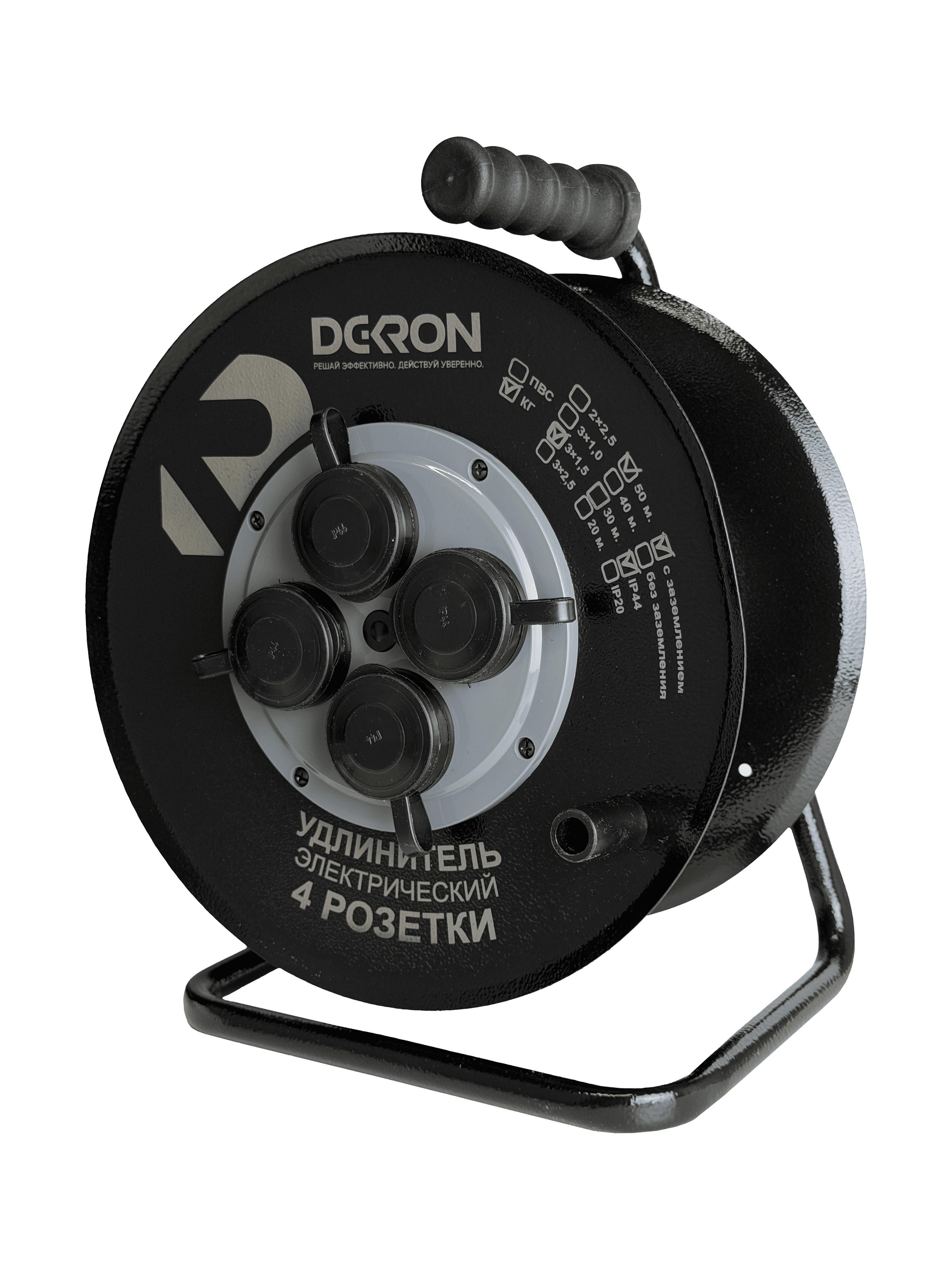 Удлинитель силовой КГ 3х1,5 50м, на катушке (металл), 4 гнезда с заземлением и крышками, 16А, IP44 DEKRON DEK0906-0004