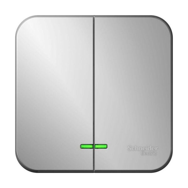 Выключатель 2-кл. ОП Blanca 10А IP20 (сх. 5) 250В с подсветкой с изолир. пластиной алюм. SE BLNVA105113 для дома